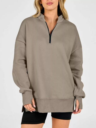 Quarter-Zip Dropped Shoulder Sweatshirt - A Roese Boutique