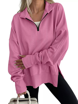 Quarter-Zip Dropped Shoulder Sweatshirt - A Roese Boutique