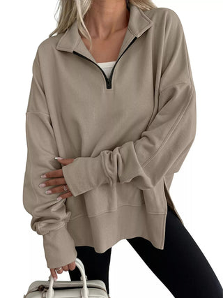 Quarter-Zip Dropped Shoulder Sweatshirt - A Roese Boutique