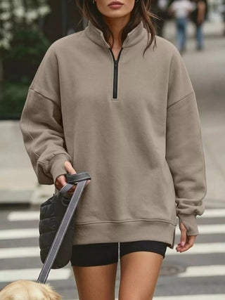Quarter-Zip Dropped Shoulder Sweatshirt - A Roese Boutique