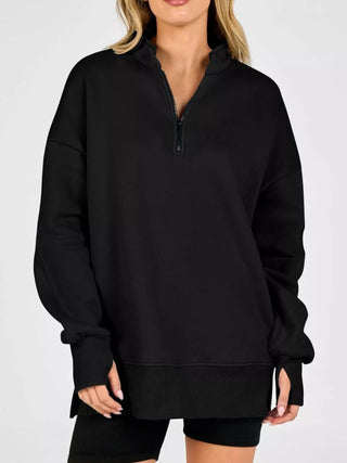 Quarter-Zip Dropped Shoulder Sweatshirt - A Roese Boutique