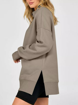 Quarter-Zip Dropped Shoulder Sweatshirt - A Roese Boutique