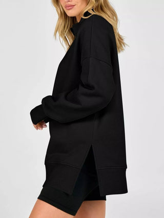 Quarter-Zip Dropped Shoulder Sweatshirt - A Roese Boutique