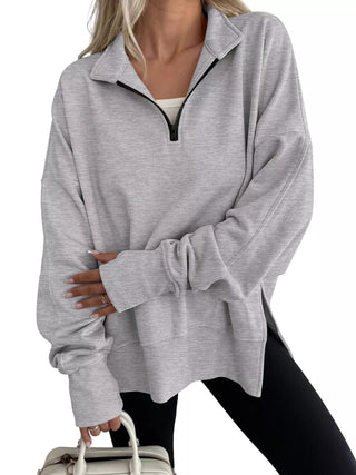 Quarter-Zip Dropped Shoulder Sweatshirt - A Roese Boutique