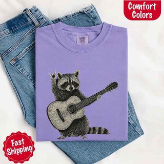 Raccoon Playing A Guitar, Funny Animals Comfort Colors T-Shirt - A Roese Boutique