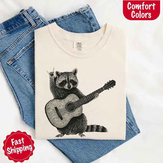 Raccoon Playing A Guitar, Funny Animals Comfort Colors T-Shirt - A Roese Boutique