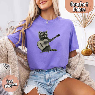 Raccoon Playing A Guitar, Funny Animals Comfort Colors T-Shirt - A Roese Boutique