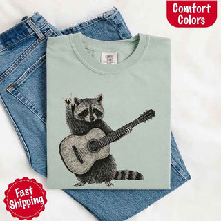 Raccoon Playing A Guitar, Funny Animals Comfort Colors T-Shirt - A Roese Boutique