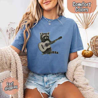 Raccoon Playing A Guitar, Funny Animals Comfort Colors T-Shirt - A Roese Boutique