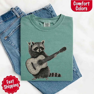 Raccoon Playing A Guitar, Funny Animals Comfort Colors T-Shirt - A Roese Boutique