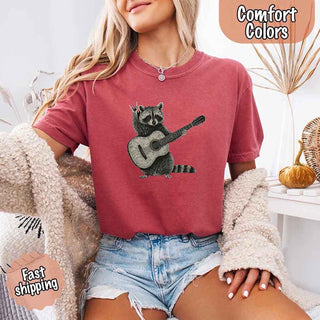 Raccoon Playing A Guitar, Funny Animals Comfort Colors T-Shirt - A Roese Boutique