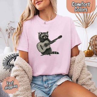 Raccoon Playing A Guitar, Funny Animals Comfort Colors T-Shirt - A Roese Boutique