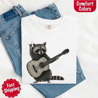Raccoon Playing A Guitar, Funny Animals Comfort Colors T-Shirt - A Roese Boutique