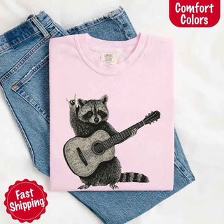 Raccoon Playing A Guitar, Funny Animals Comfort Colors T-Shirt - A Roese Boutique