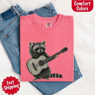 Raccoon Playing A Guitar, Funny Animals Comfort Colors T-Shirt - A Roese Boutique