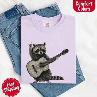 Raccoon Playing A Guitar, Funny Animals Comfort Colors T-Shirt - A Roese Boutique