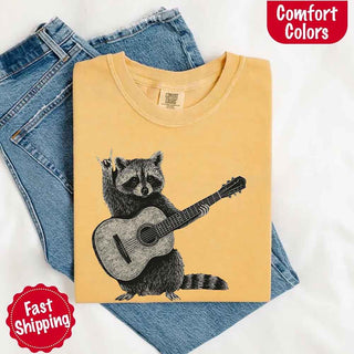 Raccoon Playing A Guitar, Funny Animals Comfort Colors T-Shirt - A Roese Boutique