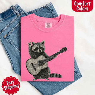 Raccoon Playing A Guitar, Funny Animals Comfort Colors T-Shirt - A Roese Boutique