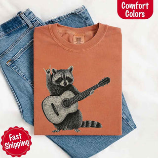 Raccoon Playing A Guitar, Funny Animals Comfort Colors T-Shirt - A Roese Boutique