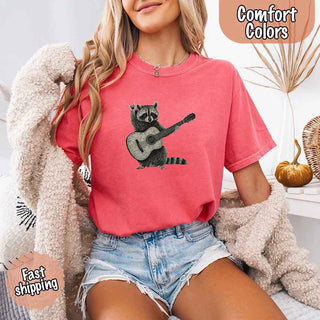 Raccoon Playing A Guitar, Funny Animals Comfort Colors T-Shirt - A Roese Boutique