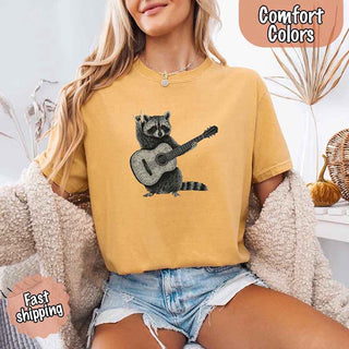 Raccoon Playing A Guitar, Funny Animals Comfort Colors T-Shirt - A Roese Boutique