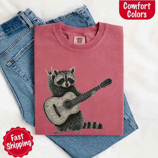 Raccoon Playing A Guitar, Funny Animals Comfort Colors T-Shirt - A Roese Boutique