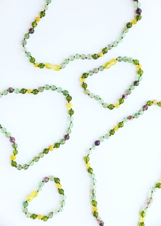 Raw Baltic Sea Amber + Fluorite + Peridot || Gemstone Necklace - A Roese Boutique