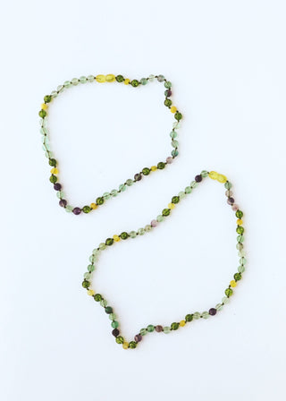 Raw Baltic Sea Amber + Fluorite + Peridot || Gemstone Necklace - A Roese Boutique