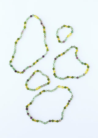 Raw Baltic Sea Amber + Fluorite + Peridot || Gemstone Necklace - A Roese Boutique
