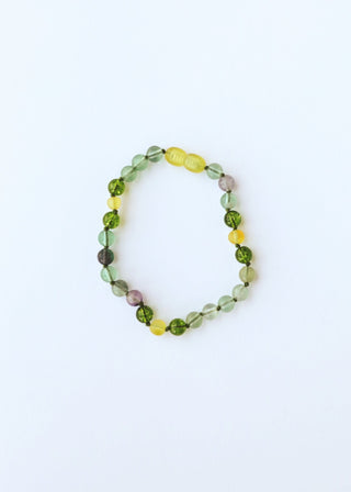 Raw Baltic Sea Amber + Fluorite + Peridot || Gemstone Necklace - A Roese Boutique