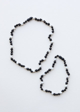 Raw Black Baltic Amber + Moonstone || Necklace - A Roese Boutique