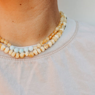 Raw Honey Baltic Amber + Amazonite || Necklace - A Roese Boutique