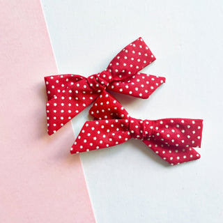 Red Flocked Dot Madison Pigtail Set - A Roese Boutique