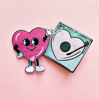 Retro Heart Character & Record Player Hair Clip Set - A Roese Boutique