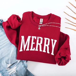 Retro Merry Christmas Sweatshirt Festive Women’s Holiday Sweater - A Roese Boutique