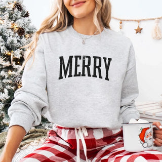 Retro Merry Christmas Sweatshirt Festive Women’s Holiday Sweater - A Roese Boutique