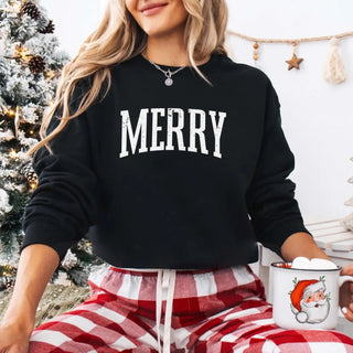 Retro Merry Christmas Sweatshirt Festive Women’s Holiday Sweater - A Roese Boutique