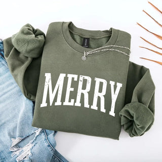 Retro Merry Christmas Sweatshirt Festive Women’s Holiday Sweater - A Roese Boutique