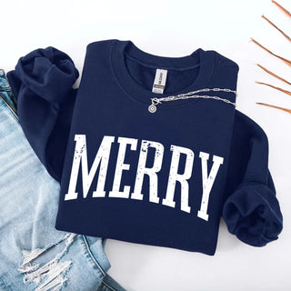 Retro Merry Christmas Sweatshirt Festive Women’s Holiday Sweater - A Roese Boutique