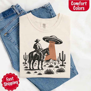Retro UFO Cowboy Tee – Unisex Comfort Colors Shirt - A Roese Boutique