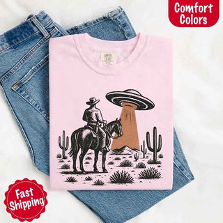 Retro UFO Cowboy Tee – Unisex Comfort Colors Shirt - A Roese Boutique
