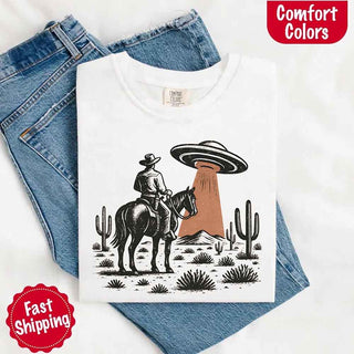 Retro UFO Cowboy Tee – Unisex Comfort Colors Shirt - A Roese Boutique