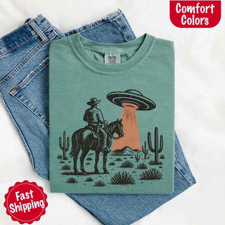 Retro UFO Cowboy Tee – Unisex Comfort Colors Shirt - A Roese Boutique