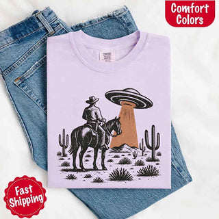 Retro UFO Cowboy Tee – Unisex Comfort Colors Shirt - A Roese Boutique