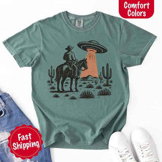 Retro UFO Cowboy Tee – Unisex Comfort Colors Shirt - A Roese Boutique