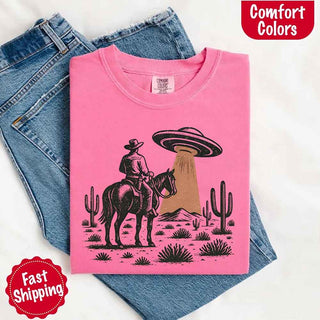 Retro UFO Cowboy Tee – Unisex Comfort Colors Shirt - A Roese Boutique
