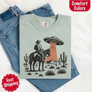Retro UFO Cowboy Tee – Unisex Comfort Colors Shirt - A Roese Boutique