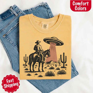 Retro UFO Cowboy Tee – Unisex Comfort Colors Shirt - A Roese Boutique