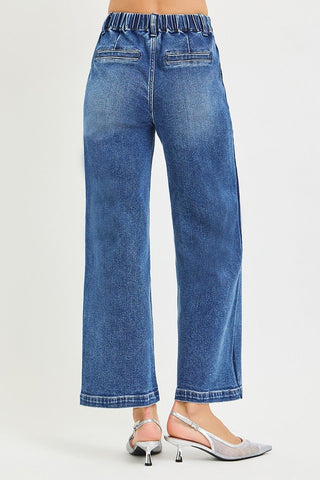 RISEN Elastic Band High Rise Cropped Wide Jeans - A Roese Boutique