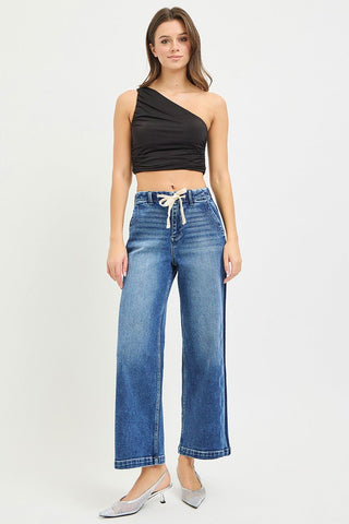 RISEN Elastic Band High Rise Cropped Wide Jeans - A Roese Boutique